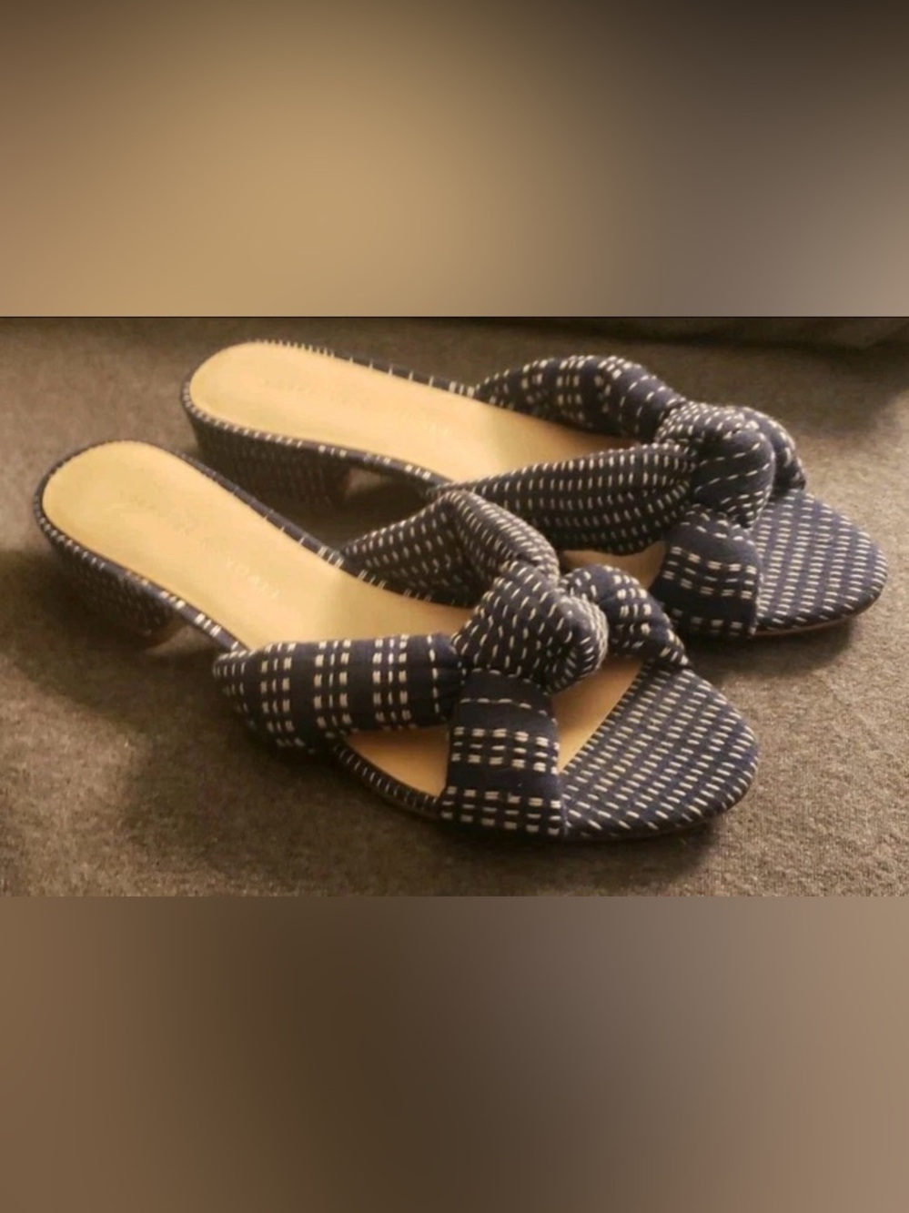 Loeffler Randall Navy & Cream Knotted Slide Mules
